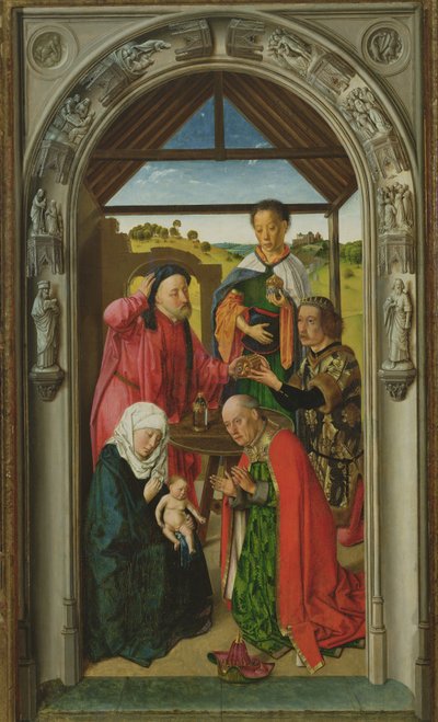 Pokłon Trzech Króli, ok.1445 olej na detalu panelu z 36895 autorstwa Dirck Bouts