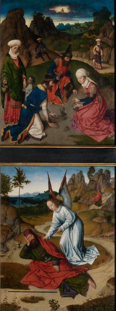 Zbiórka Manny i Eliasza na pustyni, z Ołtarza Najświętszego Sakramentu, ok. 1464-68 (olej na desce) autorstwa Dirck Bouts