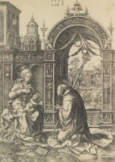 Św. Bernard adorujący Dzieciątko Jezus, 5 października 1524. autorstwa Dirck Vellert