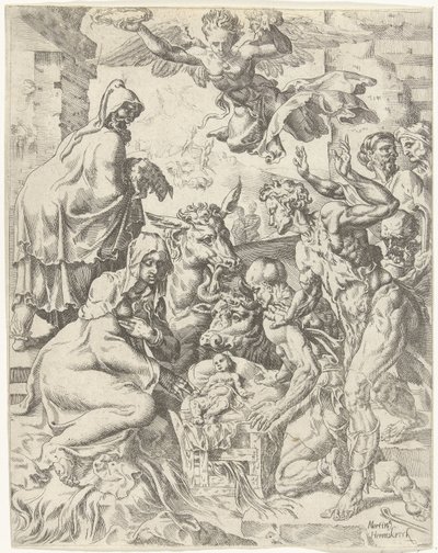 Adoracja pasterzy Upadek i odkupienie ludzkości przez życie i mękę Chrystusa (tytuł serii) autorstwa Dirck Volckertsz. Coornhert (attributed to)