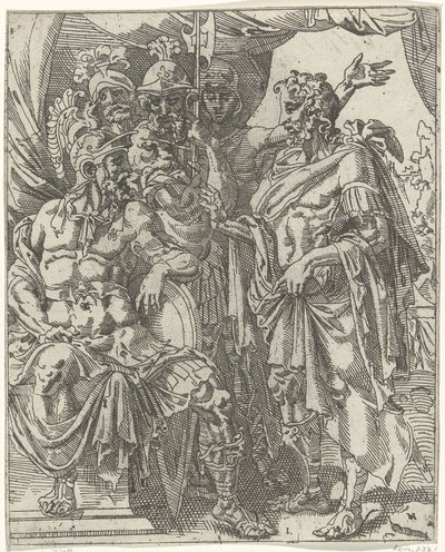 Achior opowiada Holofernesowi o Izraelitach Judit i Holofernes (tytuł serii) autorstwa Dirck Volckertsz. Coornhert (attributed to)