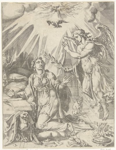 zwiastowanie Upadek i odkupienie ludzkości przez życie i mękę Chrystusa (tytuł serii) autorstwa Dirck Volckertsz. Coornhert (attributed to)