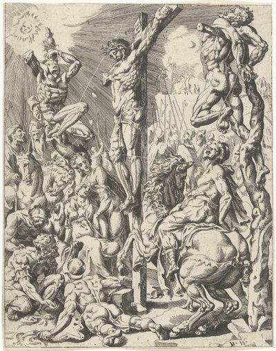 Chrystus na krzyżu Upadek i odkupienie ludzkości przez życie i mękę Chrystusa (tytuł serii) autorstwa Dirck Volckertsz. Coornhert (attributed to)