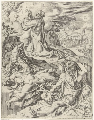 Chrystus w Ogrodzie Getsemani Upadek i odkupienie ludzkości przez życie i mękę Chrystusa (tytuł serii) autorstwa Dirck Volckertsz. Coornhert (attributed to)