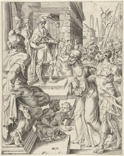 Chrystus przed Piłatem Upadek i odkupienie ludzkości przez życie i mękę Chrystusa (tytuł serii) autorstwa Dirck Volckertsz. Coornhert (attributed to)