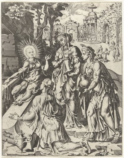 Święte kobiety przy grobie Upadek i odkupienie ludzkości przez życie i mękę Chrystusa (tytuł serii) autorstwa Dirck Volckertsz. Coornhert (attributed to)