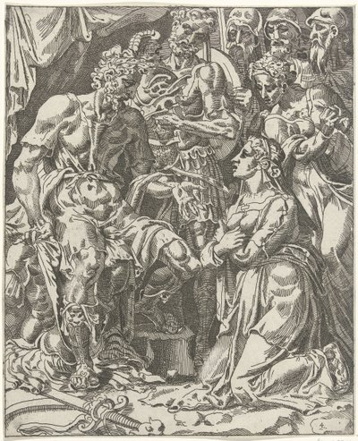 Judith voor Holofernes Judyta w Holofernesie (tytuł serii) autorstwa Dirck Volckertsz. Coornhert (attributed to)