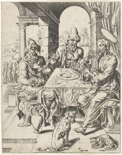 Posiłek w Emaus Upadek i odkupienie ludzkości przez życie i mękę Chrystusa (tytuł serii) autorstwa Dirck Volckertsz. Coornhert (attributed to)