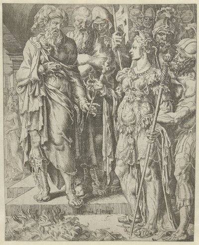 Tamar pokazuje zabezpieczenie Historia Judy i Tamar (tytuł serii) autorstwa Dirck Volckertsz. Coornhert (attributed to)