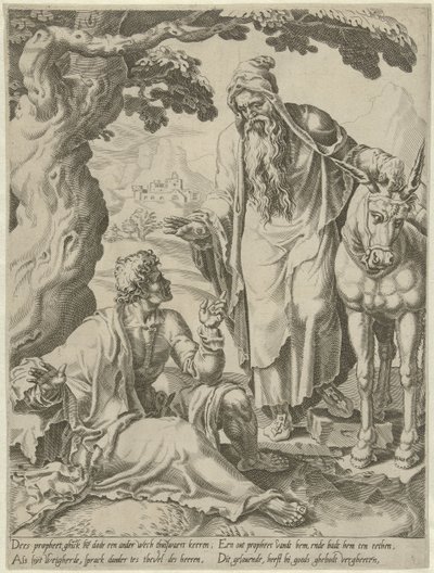 Zaproszenie od Proroka do Człowieka Bożego Historia nieposłusznego człowieka Bożego (tytuł serii) autorstwa Dirck Volckertsz. Coornhert (attributed to)