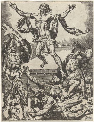 Zmartwychwstanie Chrystusa Upadek i odkupienie ludzkości przez życie i mękę Chrystusa (tytuł serii) autorstwa Dirck Volckertsz. Coornhert (attributed to)