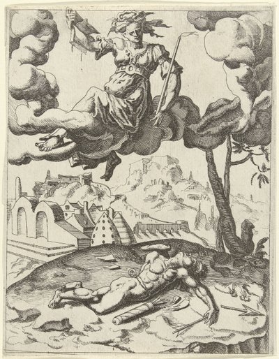 Wiara zwycięża zmysłową miłość Triumfy Petrarki (tytuł serii) autorstwa Dirck Volckertsz. Coornhert (possibly)