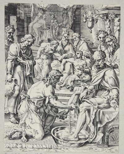 Chrystus umywa nogi uczniom autorstwa Dirck Volckertsz. Coornhert