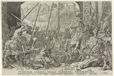 Imię van Tunis, 1535 Overwinningen van Karel V (tytuł serii) Karol Wielki V. imp. optować. max. zwycięstwo, najważniejsze z wielu (tytuł serii) autorstwa Dirck Volckertsz. Coornhert