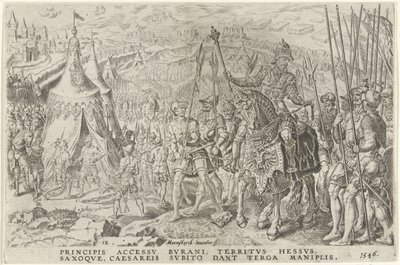 Obóz cesarski w Ingolstadt, 1546 Zwycięstwa Karola V (tytuł serii) Divi Caroli. v. imp. optować. max victoriae, ex multis praecipuae (tytuł serii) autorstwa Dirck Volckertsz. Coornhert