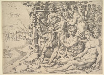 Apollo i muzy, 1549. autorstwa Dirck Volkertsen Coornhert