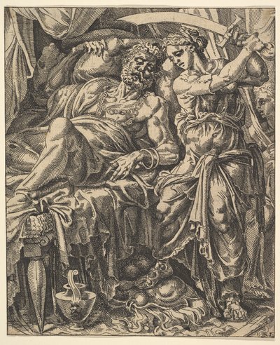 Judith zabija Holofernesa, z Historii Judyty i Holofernesa. autorstwa Dirck Volkertsen Coornhert