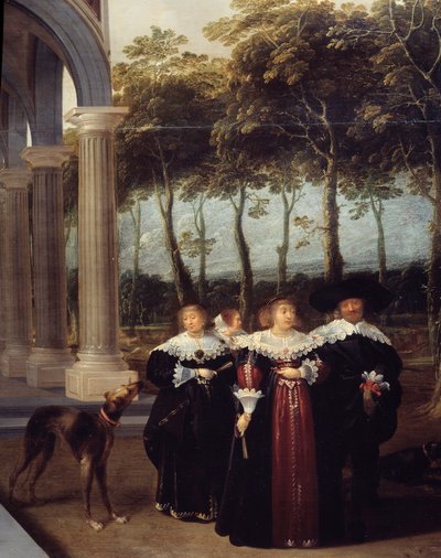 Para spacerująca Szczegół obrazu „Gracze w kręgle” Obraz Dircka Van Delena (1605-1671) autorstwa Dirck van Delen