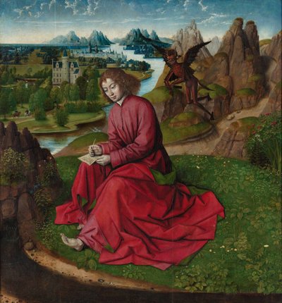 Św. Jan Ewangelista na Patmos, ok. 1465 autorstwa Dirk Bouts