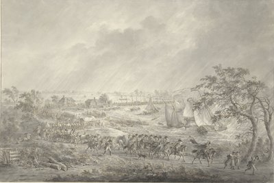 Przeprawa wojsk angielskich i hanowerskich z Nijmegen do Wielkiego Postu przez most na rzece Waal, 7 listopada 1794 autorstwa Dirk Langendijk