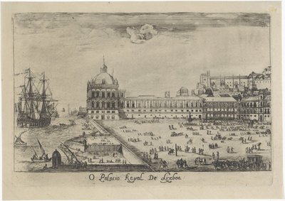 Widok na Pałac Królewski w Lizbonie O Palacio Real de Lixboa (tytuł na obiekcie) Widoki Lizbony (tytuł serii) autorstwa Dirk Stoop