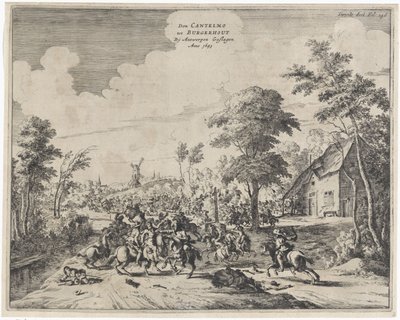 Hiszpanie pod Don Cantelmo pokonani pod Borgerhout, 1643 Don Cantelmo tot Burgerhout By Antwerp Struck Anno 1643 (tytuł na obiekcie) autorstwa Dirk Stoop