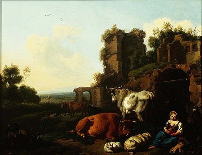 Pejzaż z pasterzem, ok. 1670 (olej na desce) autorstwa Dirk van Berghen
