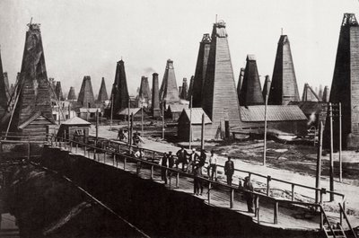 Szyby naftowe w Baku nad Morzem Kaspijskim, Rosja, ok. 1890 autorstwa Dmitri Ivanovich Yermakov