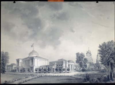 Widok na Pałac Ostankino, Moskwa (Widok na Pałac Ostankino) - Praca Dmitrija Nikiforovicha Martynova (1826-1889), ołówek na papierze autorstwa Dmitri Nikiforovich Martynov