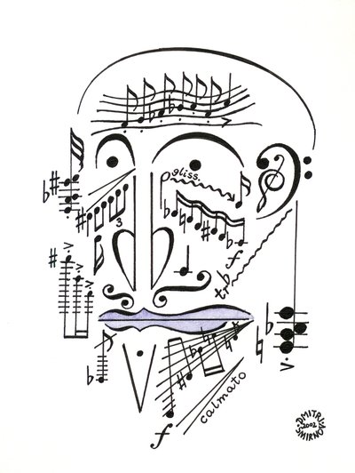 Dr Musicus - twarz narysowana przy użyciu notacji muzycznej autorstwa Dmitri Smirnov