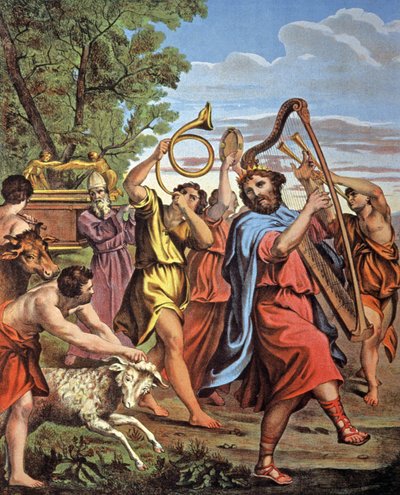 Król Dawid przywraca Arkę Przymierza, połowa XIX w. (litografia) autorstwa Domenichino (1581 1641) (after)