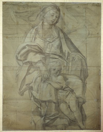 Madonna z Dzieciątkiem (czarna kreda na papierze) autorstwa Domenichino