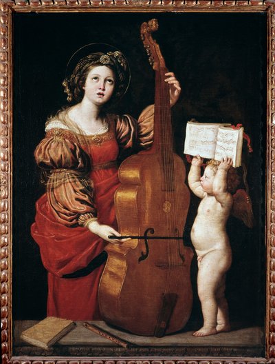 Św. Cecylia z aniołem trzymającym partyturę (olej na płótnie) autorstwa Domenichino