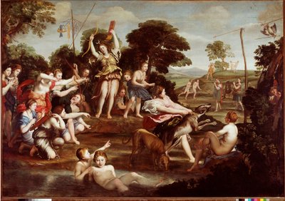 Polowanie na Dianę Obraz Domenico Zampieri dit Il Domenichino (1581-1641) 1617 wym.218x312 cm Rzym Galleria Borghese - Polowanie na Dianę, autorstwa Domenico Zampieriego vel Il Domenichino (1581-1641). Olej na płótnie, 218x312 cm autorstwa Domenichino