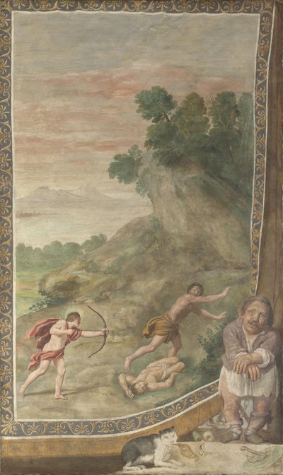 Apollo zabija Fresk Cyklopa z Villa Aldobrandini, 1617-1618 autorstwa Domenichino