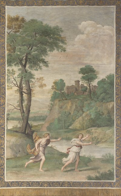 Apollo ściga Daphne Fresco z Willi Aldobrandini, 1617-1618 autorstwa Domenichino