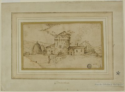 Farma z wieżą i stogami siana autorstwa Domenichino
