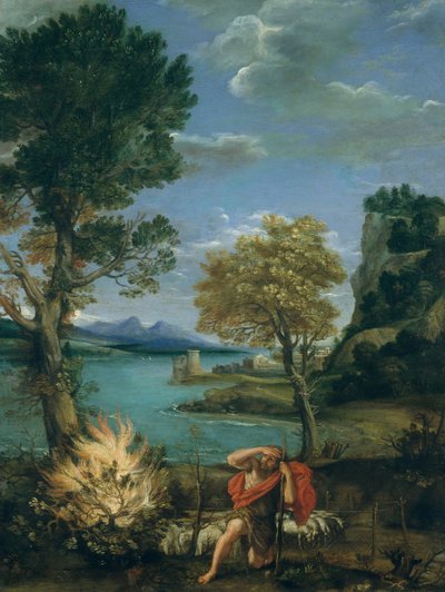 Krajobraz z Mojżeszem i gorejącym krzewem, 1610-16. autorstwa Domenichino