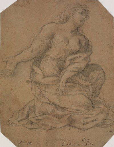 Putti, anioł w półpostaci i kobieca głowa. Studiuj dla Zwiastowania autorstwa Domenichino
