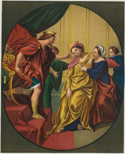 Estera przyprowadzona do króla Aswerusa autorstwa Domenichino