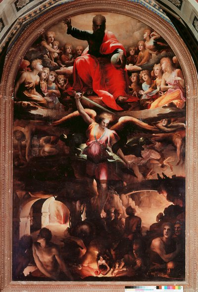 Święty Michał goni aniołów zbuntowanych Obraz Domenico Beccafumi (1486-1551) 1526-1530 ok. Słońce. 348x225 cm. Siena, Chiesa di San Niccolo al Carmine autorstwa Domenico Beccafumi
