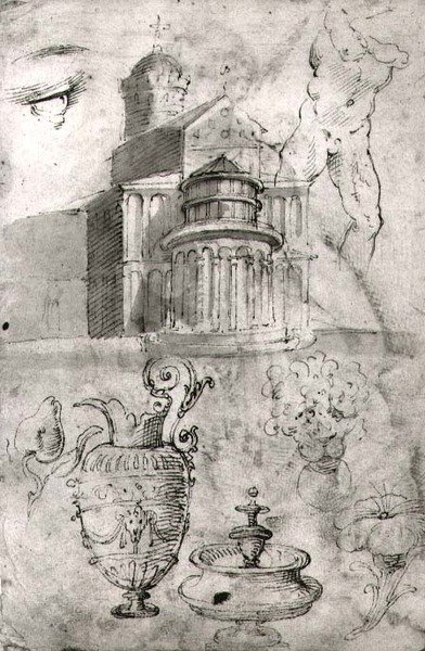 Apsyda Duomo, Piza (pióro i tusz) (zdjęcie czarno-białe) autorstwa Domenico Beccafumi