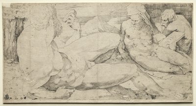 Trzy akty męskie, druga ćwiartka 1500s. autorstwa Domenico Beccafumi