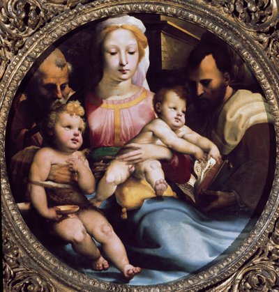 Tondo reprezentujący świętą rodzinę ze św. Giovannim (św. Janem Chrzcicielem) i darczyńcą. Obraz Domenico Beccafumi (1486-1551) autorstwa Domenico Beccafumi