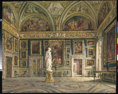 Sala Iliady (Galeria Palatyńska) Pałacu Pitti we Florencji (Włochy) (Sala Iliady w Pałacu Pitti we Florencji). Obraz Domenico Caligo (?-1880), olej na płótnie. Sztuka włoska, II poł. XIX w., neoklasycyzm. Stan He autorstwa Domenico Caligo