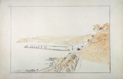 Porto Maurizio widziane z Oneglii, około 1859 r., Autor: Pasquale Domenico Cambiaso (1811-1894), Włochy Ołówek i akwarela. autorstwa Domenico Cambiaso
