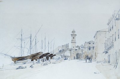 Widok broni w Taggia, ok. 1860 r., autorstwa Pasquale Domenico Cambiaso (1811-1894), Włochy Ołówek i akwarela. autorstwa Domenico Cambiaso