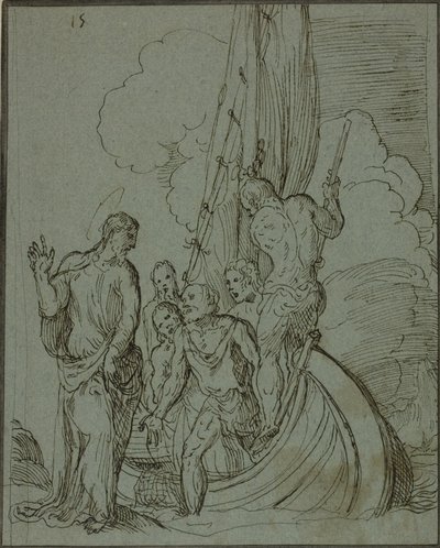 Chrystus idący po wodzie, Piotr podążający autorstwa Domenico Campagnola