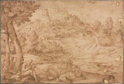 Św. Hieronim w krajobrazie, c. 1530. autorstwa Domenico Campagnola