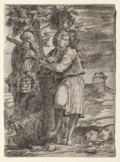Pasterz i stary wojownik, 1517. autorstwa Domenico Campagnola